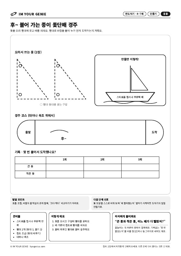 후~ 불어 가는 종이 돛단배 경주 미리보기