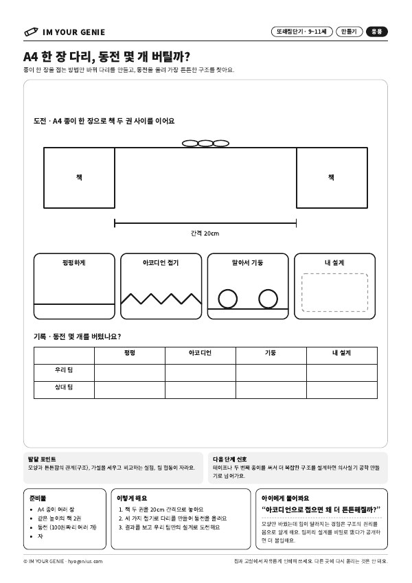 A4 한 장 다리, 동전 몇 개 버틸까? 미리보기